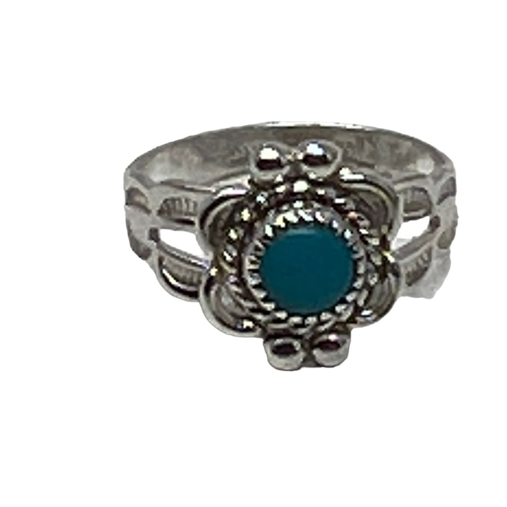 Sterling Silver Faux Turquoise Cabochon Split Shank Ring Size 3.25 Boho Vintage